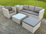 Fimous Light Grey Lounge Outdoor PE Rattan Garden Furniture Set Wicker Sofa Set Square Coffee Table Armchair Side Tea Table
