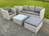 Fimous Light Grey Lounge Outdoor PE Rattan Garden Furniture Set Wicker Sofa Set Square Coffee Table Armchair Side Tea Table