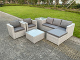 Fimous 6 Seat Light Grey Lounge Outdoor PE Rattan Garden Furniture Set Wicker Sofa Set Square Coffee Table Armchair