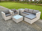 Fimous 6 Seat Light Grey Lounge Outdoor PE Rattan Garden Furniture Set Wicker Sofa Set Square Coffee Table Armchair