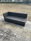 Fimous Rattan Corner Sofa Set Gas Firepit Dining Table Set Patio Heater Burner With Big Footstool Dark Grey Mixed 9 Seater