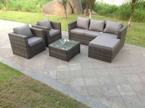 Lounge Dark Mixed Grey Rattan Sofa Set With 2 Tables Stool Outdoor Garden Furniture Patio 6 Seater