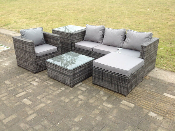 Lounge Dark Mixed Grey Rattan Sofa Set With 2 Table Stool Outdoor Garden Furniture Patio Side Table 5 Seater