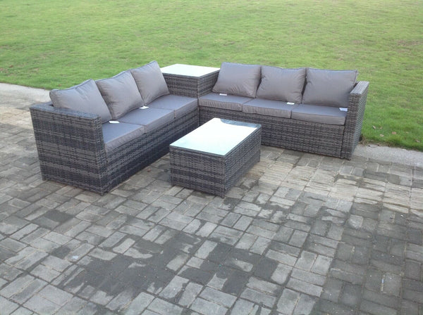 Grey Rattan Sofa Outdoor Garden Furniture Coffee Table Set Patio With Cushions