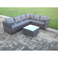 Rattan Corner Sofa Set Square Table Outdoor Garden Furniture In Grey Mix 6 Seater  Right Option