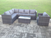 Grey Rattan Corner Sofa Set Outdoor Garden Furniture Coffee Table Chair Left Corner Oblong Table