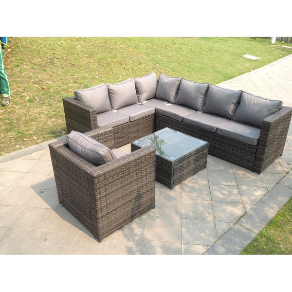 Grey Rattan Corner Sofa Set  Outdoor Garden Furniture Coffee Table Chair Left Corner Square Table