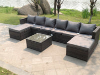 8 Seater Lounge Wicker Rattan Sofa Set Footstool Table Outdoor Garden Furniture