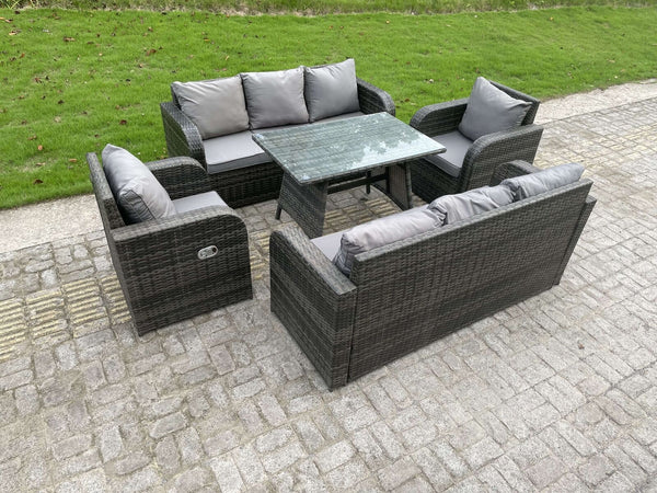 Rattan Garden Furniture Set  8 Seater  Wicker Outdoor Lounge Sofa with Cushions Reclining Chair Rectangular Coffee Table Dark Grey Mixed
