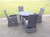 Dark Grey Mixed Outdoor Wicker Rattan Garden Furniture Reclining Chair And Table Dining Sets 4 Seater Round Table