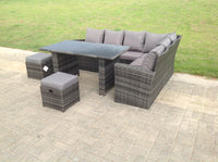 High Back Grey Mixed Rattan Corner Sofa Dining Set Table With Stools  8 Seater  right  corner