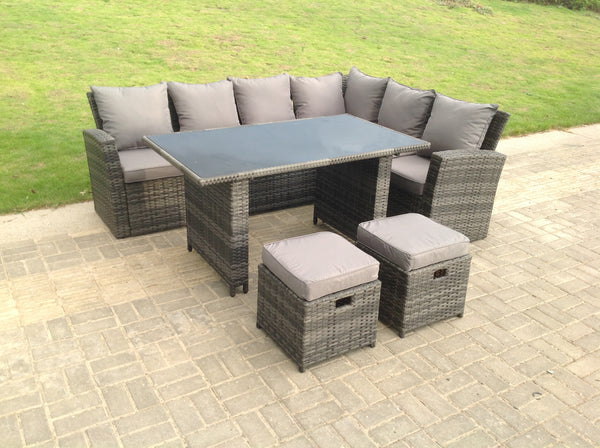 High Back Grey Mixed Rattan Corner Sofa Dining Set Table With Stools  8 Seater  right  corner