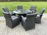 Outdoor Rattan Garden Furniture Dining Set Table And Chairs Wicker Patio 6 chairs plus big round clear tempered glass table