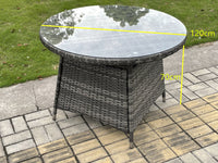 Outdoor Rattan Garden Furniture Dining Set Table And Chairs Wicker Patio 6 chairs plus big round clear tempered glass table