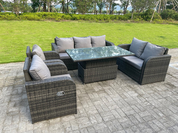 7 Seater Rattan Outdoor Garden Furniture Lifting Adjustable Dining Or Coffee Table Sets Loveseat Sofa Recling Chairs Dark Mixed Grey
