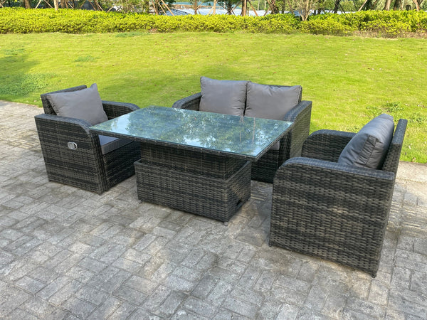 4 Seater Rattan Outdoor Garden Furniture Lifting Adjustable Dining Or Coffee Table Sets Loveseat Sofa Recling Chairs Dark Mixed Grey