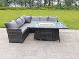 High Back Corner Rattan Garden Furniture Sofa Gas Fire Pit Dining Table Gas Heater Sets 6 seater