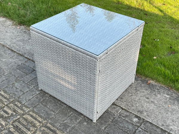 Light Grey Rattan Cube Side Table Tea Coffee Table Outdoor Garden Furniture