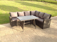 High Back Grey Mixed Outdoor garden furniture Rattan Corner Sofa Dining Set Table 6 Seater right corner