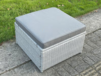 Light Grey Rattan footstool Patio Outdoor Garden Furniture With Thick Dark Grey Cushion