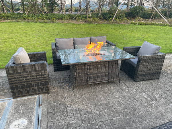 5 Seater Rattan Garden Furniture Set Fire Pit Dining Table Lounge Sofa Chair