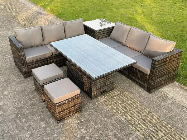 Dark Grey Mixed Wicker Rattan Corner Sofa Garden Furniture Rising Table Sets Footstool