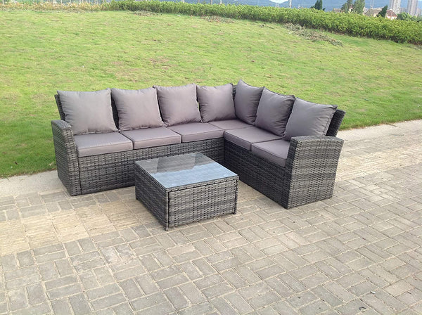 High Back Dark Grey Mixed Outdoor Garden Furniture Corner Rattan Sofa Set Square Coffee Table  Right Option