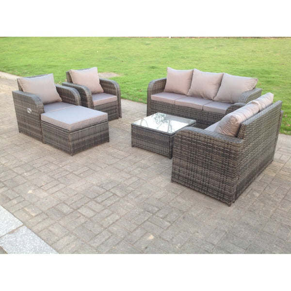 Rattan Garden Furniture Set Lounge Sofa Reclining Chair Loveseat Sofa Footstool Patio Outdoor Dark Grey