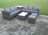 8 Seater Grey Rattan Sofa With 2 Tables Set Conservatory Outdoor Garden Furniture