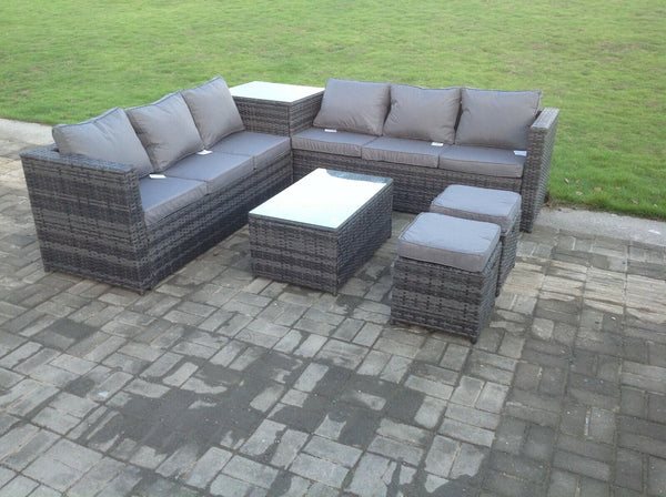 8 Seater Grey Rattan Sofa With 2 Tables Set Conservatory Outdoor Garden Furniture