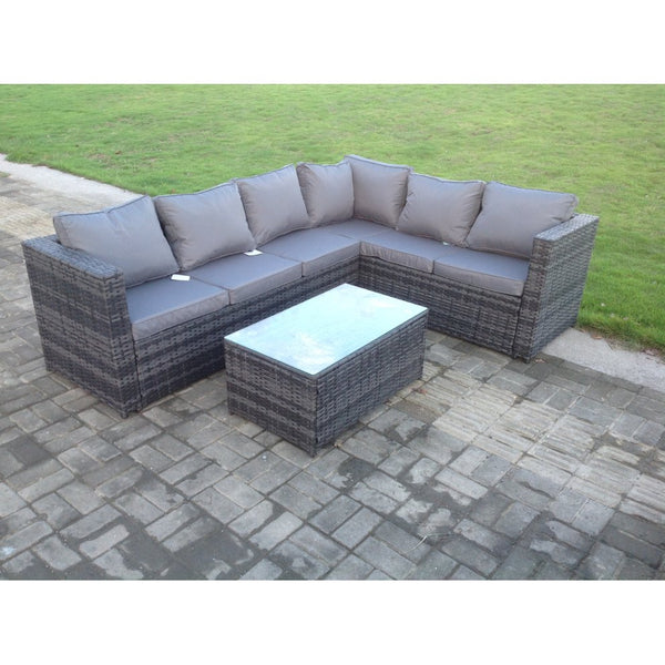 Rattan Corner Sofa Set Square Table Outdoor Garden Furniture In Grey Mix 6 Seater Right Option Grey