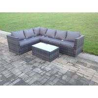 Rattan Corner Sofa Set Rectangular Table Outdoor Garden Furniture In Grey Mix 6 Seater Left Option