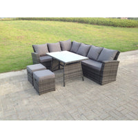 High Back Rattan Corner Sofa Set Dining Table Outdoor Furniture Dark Grey Mixed Left Option