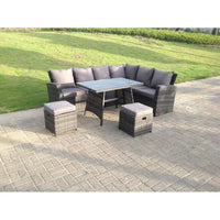 High Back Rattan Corner Sofa Set Dining Table Outdoor Furniture Dark Grey Mixed Right Option