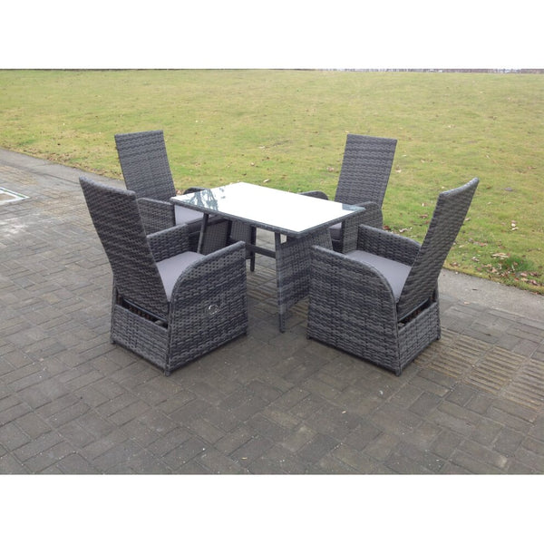 Oblong Reclining Rattan Dining Set Outdoor Garden Furniture Mixed Grey 4 Chairs