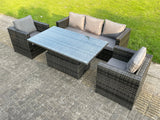 5 Seater Rattan Garden Furniture Set Rising Adjustable Uplift Dining Or Coffee Table