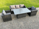 5 Seater Rattan Garden Furniture Set Rising Adjustable Uplift Dining Or Coffee Table