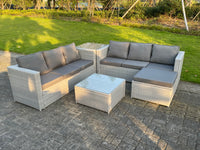 7 Seater Wicker light Grey Rattan Garden Corner Furniture Sofa Sets Outdoor Patio Furniture Coffee Table