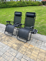 2  Zero Gravity Folding Chair  Adjustable Sun Lounger With Side Tray Black/Grey