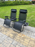 2  PC Zero Gravity Folding Chair  Adjustable Sun Lounger With Side Tray Black/Grey