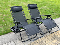 2  Zero Gravity Folding Chair  Adjustable Sun Lounger With Side Tray Black/Grey