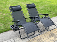 2  PC Zero Gravity Folding Chair  Adjustable Sun Lounger With Side Tray Black/Grey