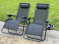 2  Zero Gravity Folding Chair  Adjustable Sun Lounger With Side Tray Black/Grey