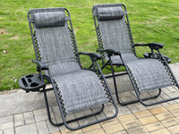 2  Zero Gravity Folding Chair  Adjustable Sun Lounger With Side Tray Black/Grey