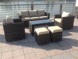 7 Seater Rattan Sofa Oblong Coffee Table Set (Gray)