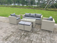 7 Seater Rattan Sofa Oblong Coffee Table Set (Gray)