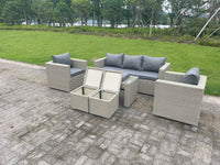 7 Seater Rattan Sofa Oblong Coffee Table Set (Gray)