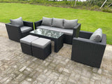 7 Seater Rattan Sofa Oblong Coffee Table Set (Gray)