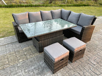 High Back Rattan Garden Furniture Corner Sofa Sets Adjustable Rising Table Dark Mixed Grey 8 seater right corner