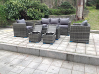 7 Seater Rattan Sofa Oblong Coffee Table Set (Gray)